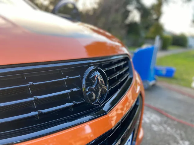 Orange SUV grille after decontamination